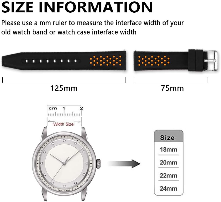 Quick Release Silicone Watch Bands Divers Model Replacement Rubber Watch Strap 20mm 22mm 24mm 26mm Waterproof dot Bicolor Silver Buckle for Men and Women Sport (22mm, Orange) - Image 5