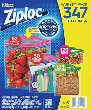 -ZIPLOCk BAGS | Ziplock Easy Open Bags Variety Pack with New Stay Open Design 347 CT