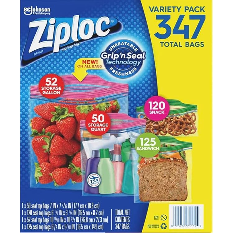 -ZIPLOCk BAGS | Ziplock Easy Open Bags Variety Pack with New Stay Open Design (347 CT)