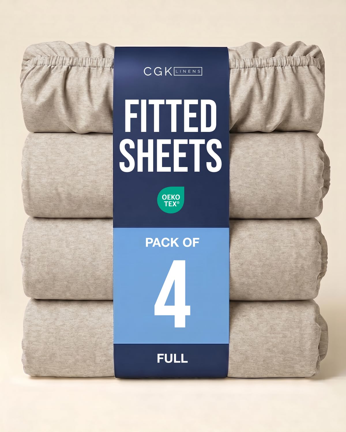Full Fitted Sheet - Pack of 4 Single Fitted Bottom Sheet - Heathered Beige