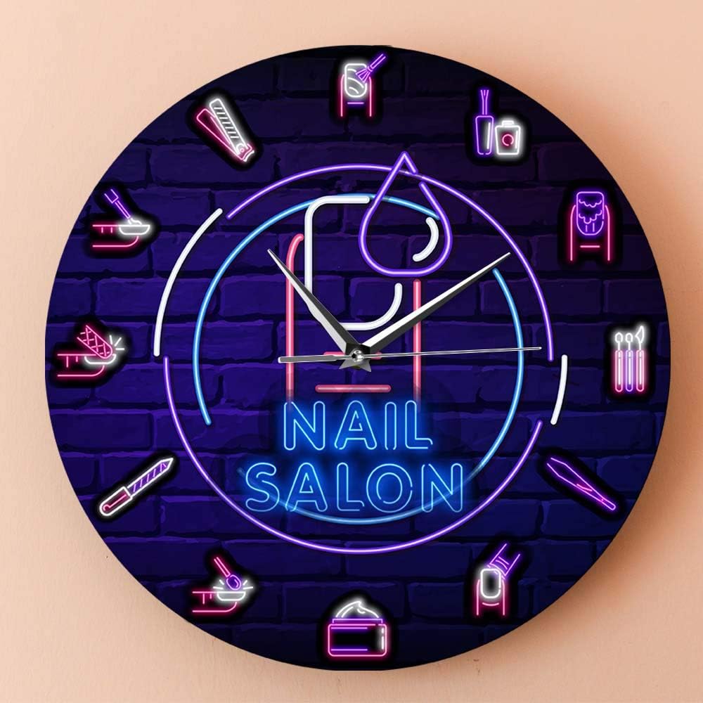 The Geeky Days Nail Studio Neon Style Wall Clock Battery Operated Silent Swept Manicure Tools Beauty Salon Spa Services Decorative Manicurist Wall Watch image 3