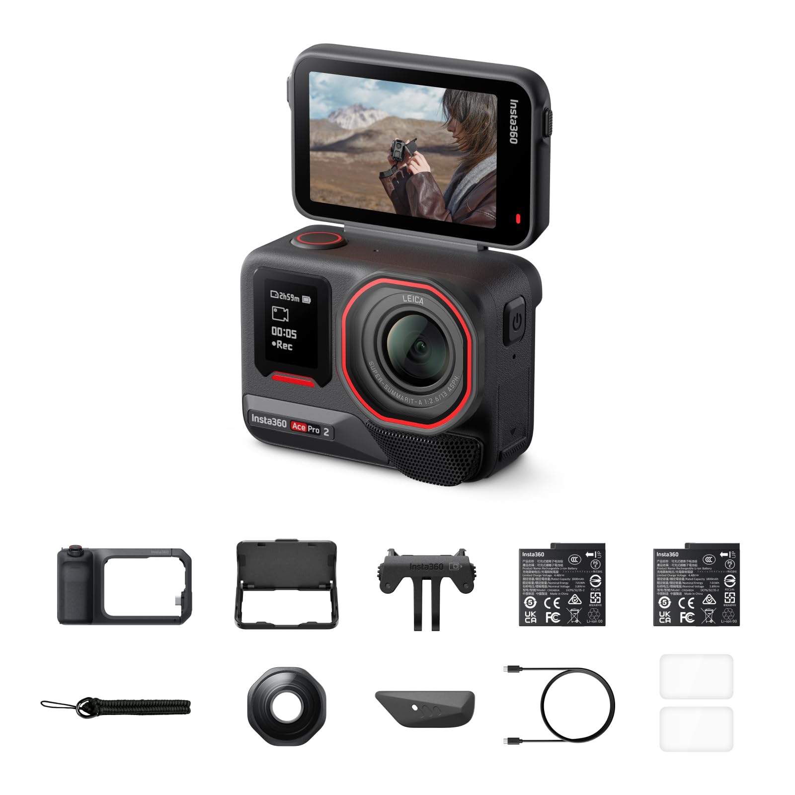 Insta360 Ace Pro 2 Xplorer Creator Bundle - 8K Waterproof Action Camera Co-Engineered with Leica, 1/1.3" Sensor, Leading Low Light, Superior Audio, Xplorer Grip Pro Kit for Street Photography