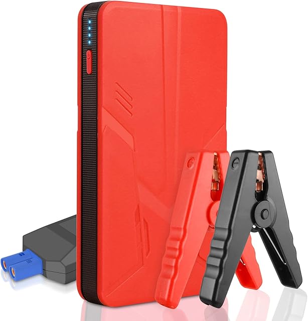 UltraSafe Portable Lithium Jump Starter, 12V Car Battery Booster Pack, 600A Peak Auto Jump Box, 30000mAh Power Pack Jumper Start & Phone Charger with USB Port, Cables & LED Flashlight USB Port (Red)