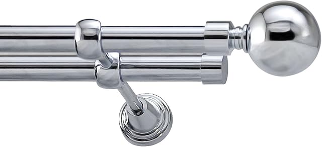 Your Home Online Metal Double Eyelet Curtain Pole Rod Diameter 19mm Polished Chrome Without Rings (2m, Venice Finial)