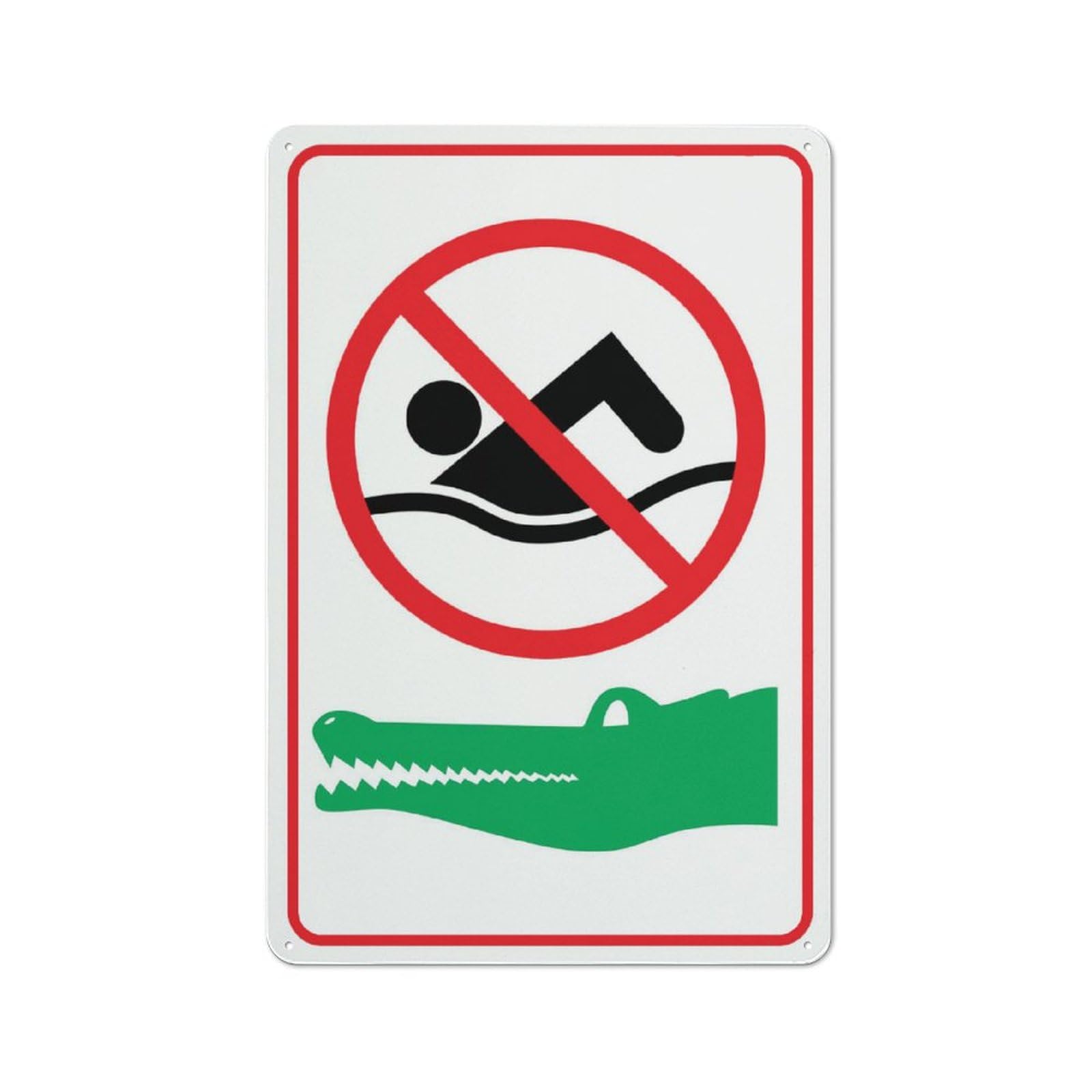 No Swimming (Crocodiles Present) Sign, 8x12 Inch UV-Printed Aluminum Outdoor Sign, Weatherproof Security Sign for Home or Business
