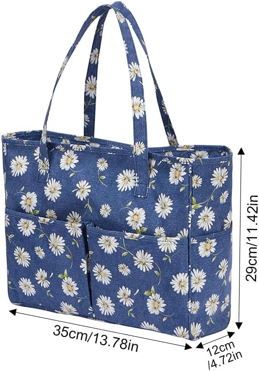 Knitting Bag Knitting Large Tote Bag Portable Knitting Bag Crochet Bag Wool Craft Bag Knitting Organizers Craft Crafting Bags for Women Adults Kids Girls Work School Picnic Camping Travel (Daisy)