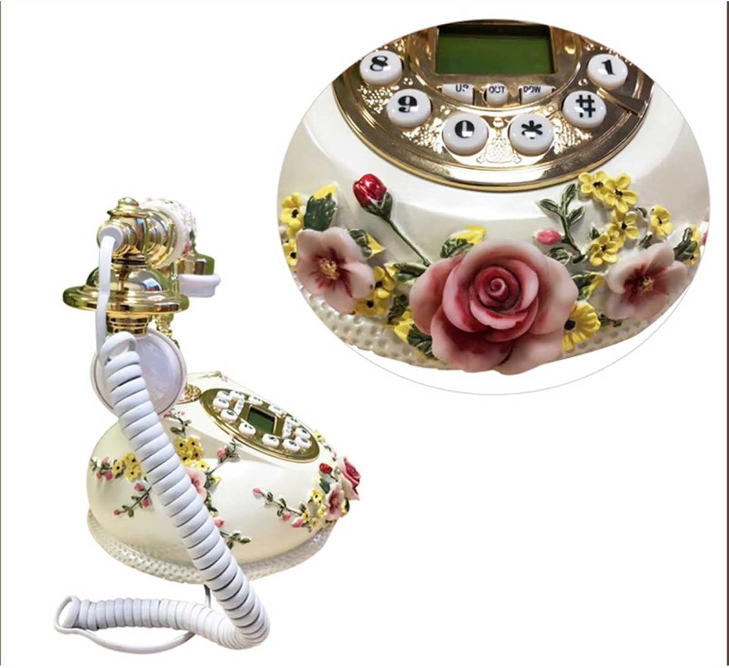 White Floral Home Phone, Wired Office Phone, Home Phones Decorative Landline Phones Office Phone for Home Office Decor