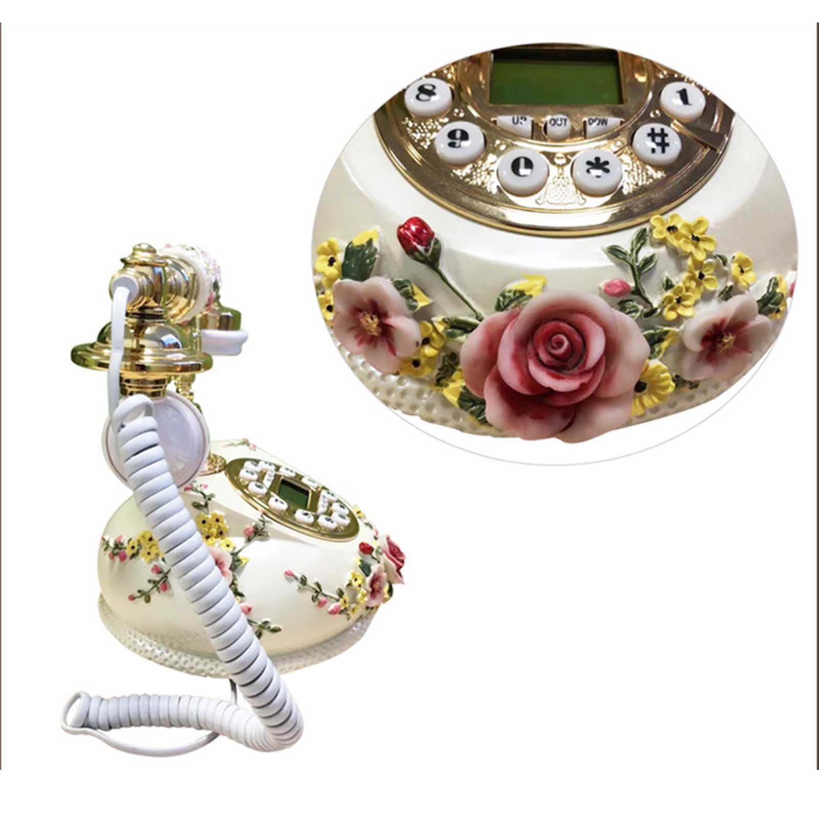 Telefono Fisso Bianco con Decorazioni Floreali, Telefono Fisso da Ufficio, Telefoni Fissi Decorativi per La Casa, Telefono da Ufficio per L'Arredamento Dell'Ufficio