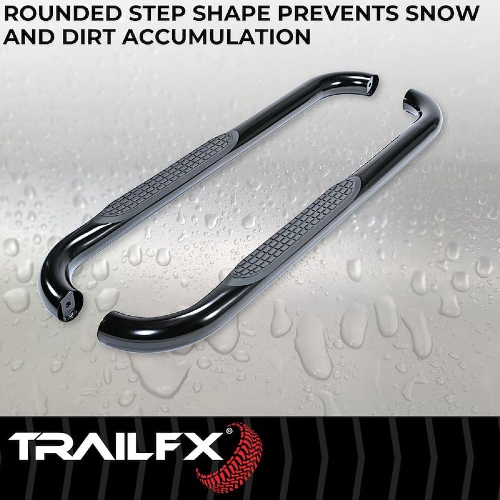 TrailFX Nerf Bars for Chevrolet Silverado 1500 Standard Cab 2020-202 Black Powder Coated Steel 3 Inch Round Bent Side Steps Slip-Resistant Step Pads Frame Body Mount Set of 2 Running Boards