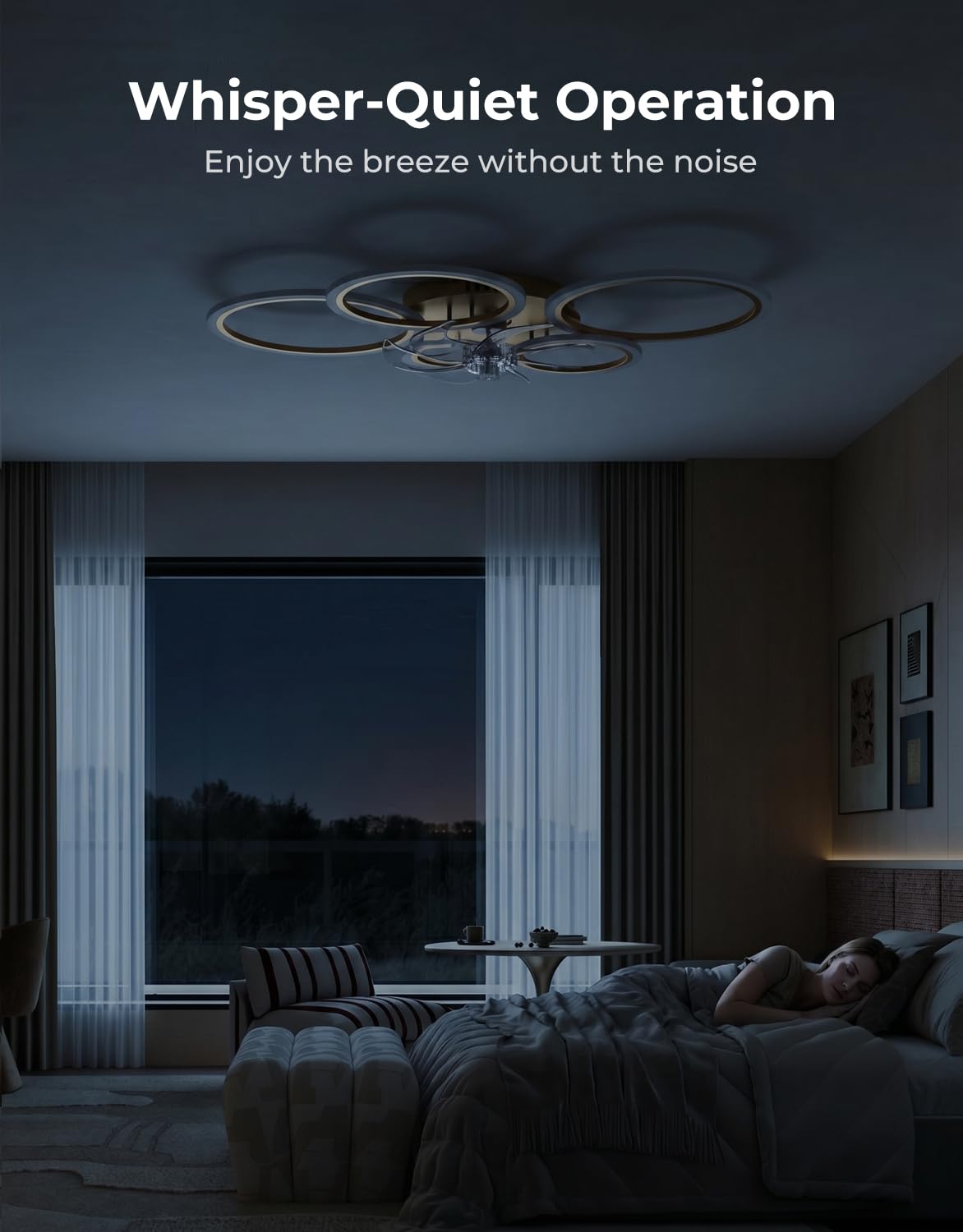 Plafoniera con Ventilatore da Soffitto, Anelli Lampadario Led con Ventilatore da Soffitto, Dimmerabile, Motore DC, Modalità Estate Inverno, Ventola Soffitto con Luce e Telecomando, Oro