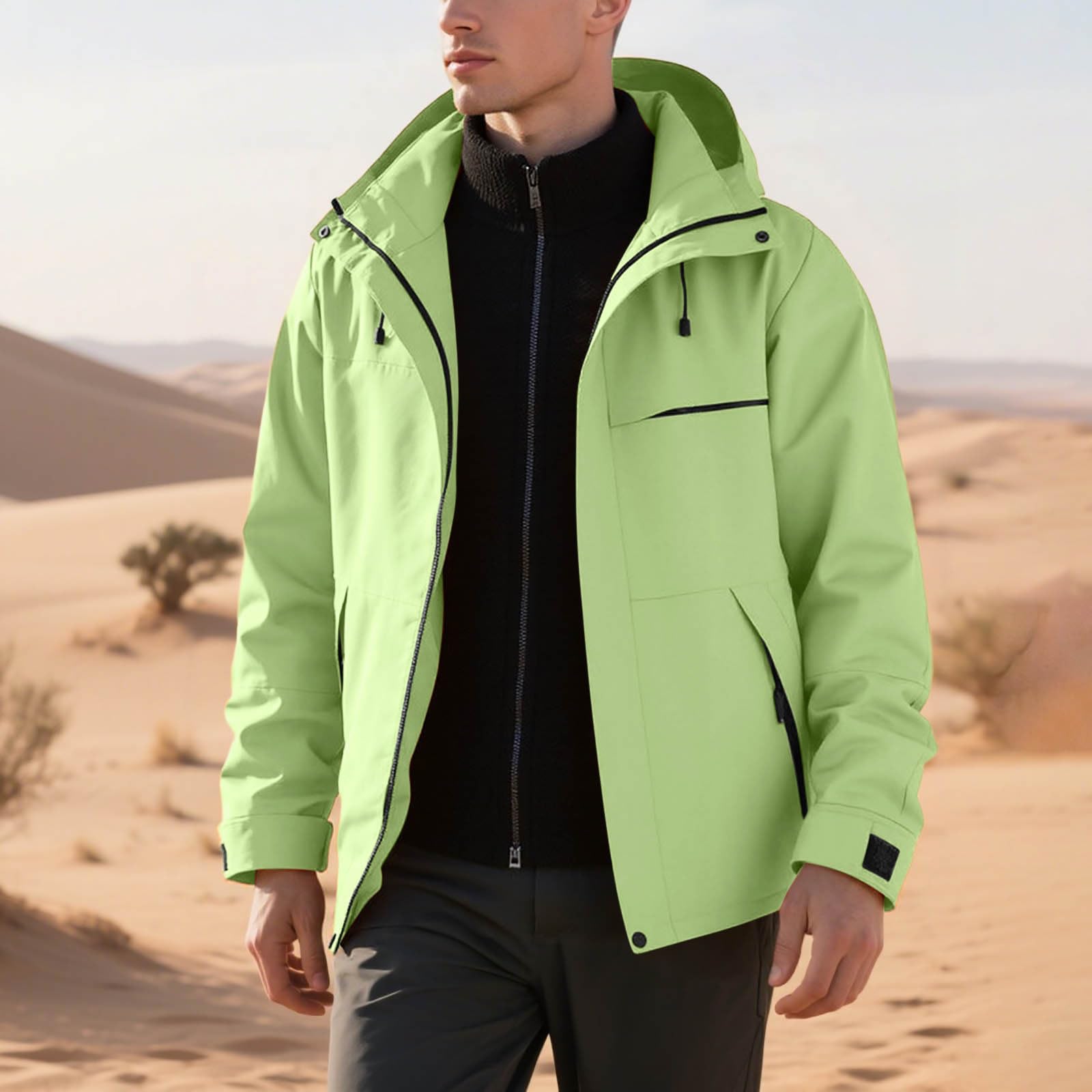 Chubasquero para hombre 3 en 1, chaqueta de senderismo impermeable con capucha, forro polar cálido, chaqueta de esquí, chaqueta funcional, chaqueta de ciclismo, chaqueta cortavientos, chaqueta espesa