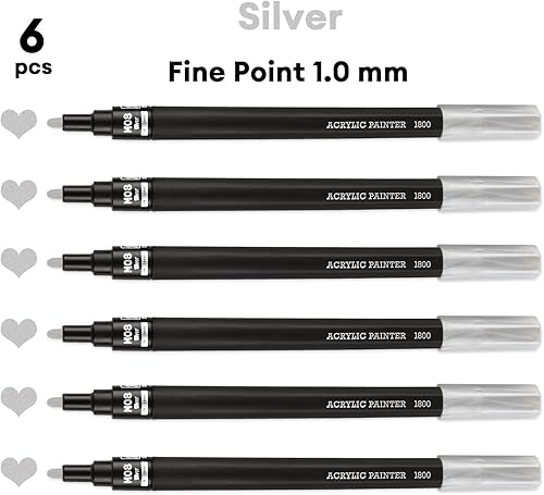 Miniatura 2 de Dyvicl Bolígrafos de pintura plateada metálica, marcadores de pintura acrílica metálica plateada de punta fina para pintura de roca, piedra,
