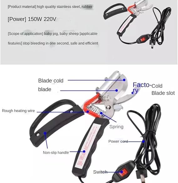 Piglets Sheep Heating Tail Clamp Electric Docked Plier Cutter Tail Hemostatic Clamp Tail Cutting Pliers For Farm Animal