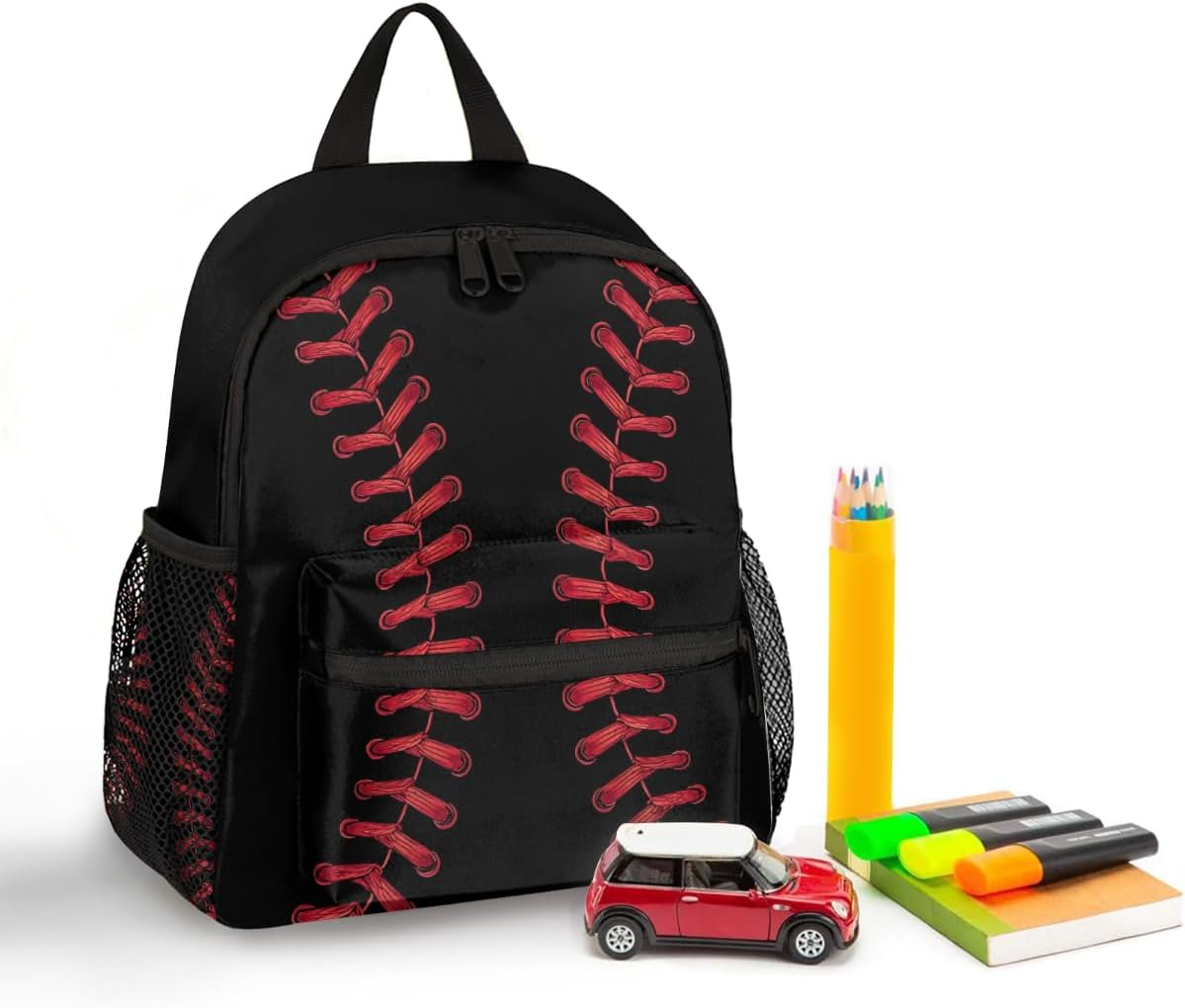 Baseball Stitches Laces Kids Backpacks for Boys Girls, Cute Toddler Backpack Preschool Kindergarten Elementary School Backpack Lightweight Mini Shoulder Bookbag Casual Daypack with Chest Strap,A-3