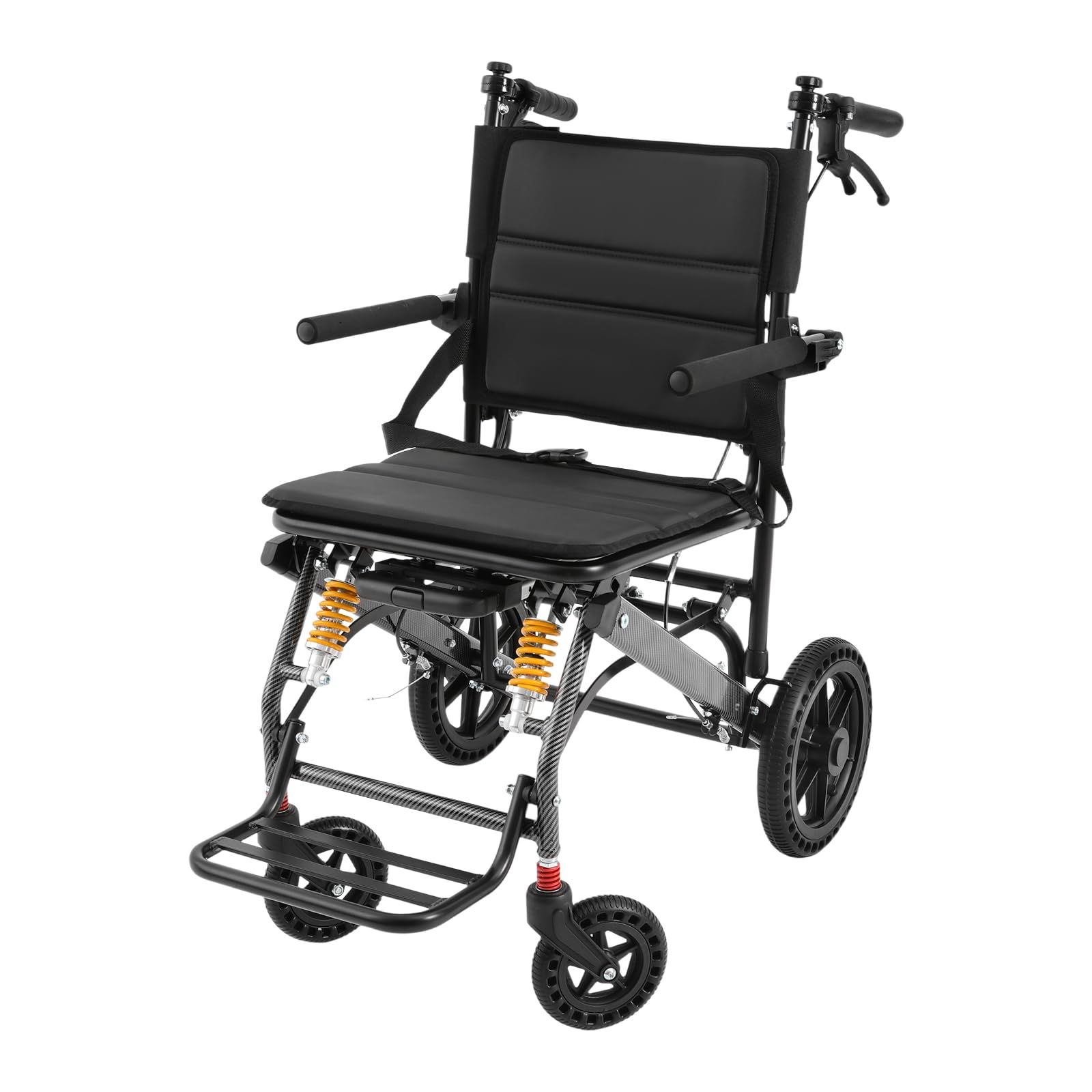 Sedia a rotelle, pieghevole, leggera, fino a 100 kg, pieghevole, pieghevole, con manico telescopico, freni