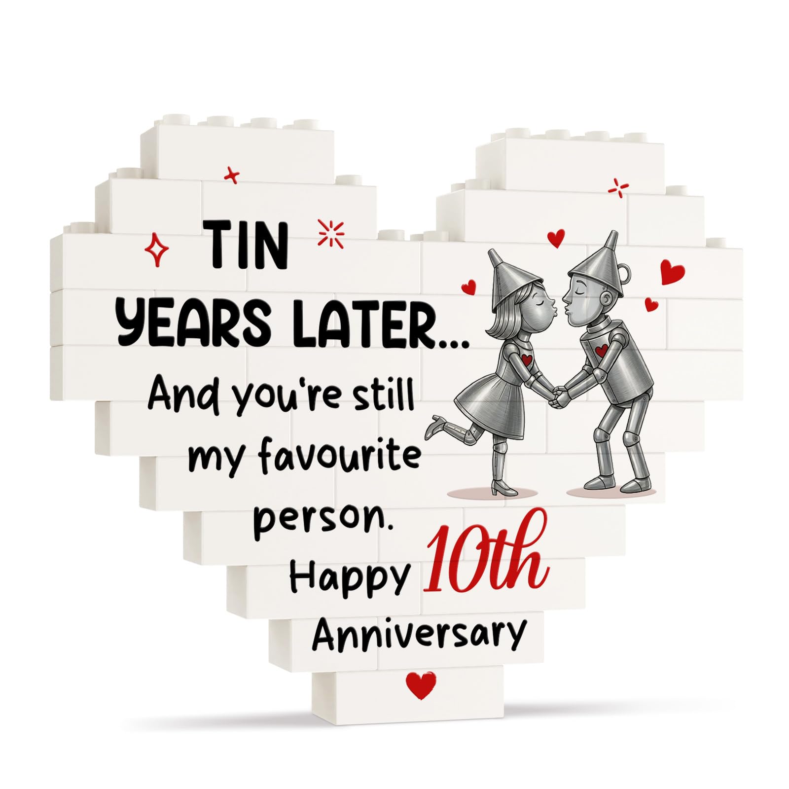 10 Years Anniversary Wedding Gifts for Him Her - Love You Plaque, 10th Tin Anniversary Wedding Gifts for Men Women Husband Wife Couple, Home Desk Decor, Happy 10th Tin Marriage Card, I Love You Gift