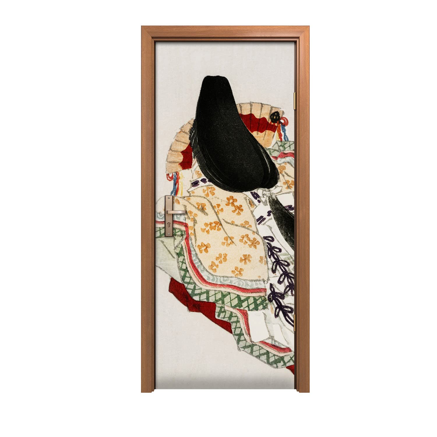 Autocollant de porte 90x200cm style asiatique traditionnel pour déco murale