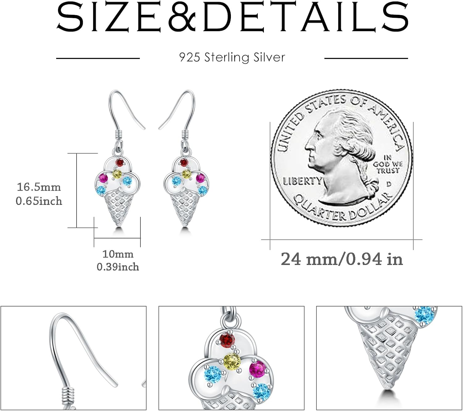 Ice Cream Earrings for Women 925 Sterling Silver Ice Cream Dangle Earrings Food Jewelry Gifts - Image 4