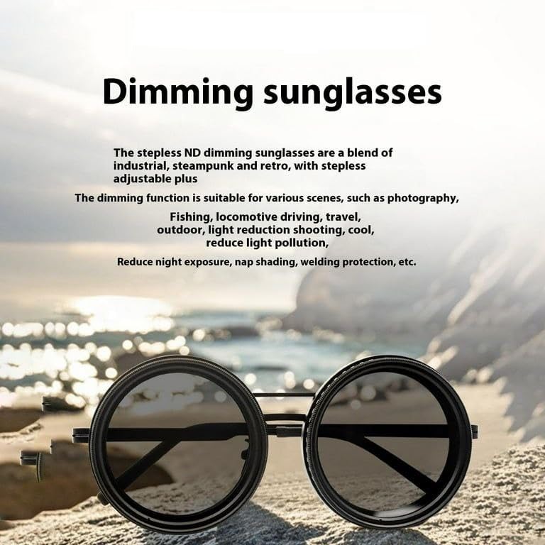 Image of (1Pack Adjustable Polarized Round Sunglasses with 1-9 Gears, ND Filter Lens and Infinity Dimming, Multifunctional Adjustable Tint Sunglasses for Beach & Outdoor Activities