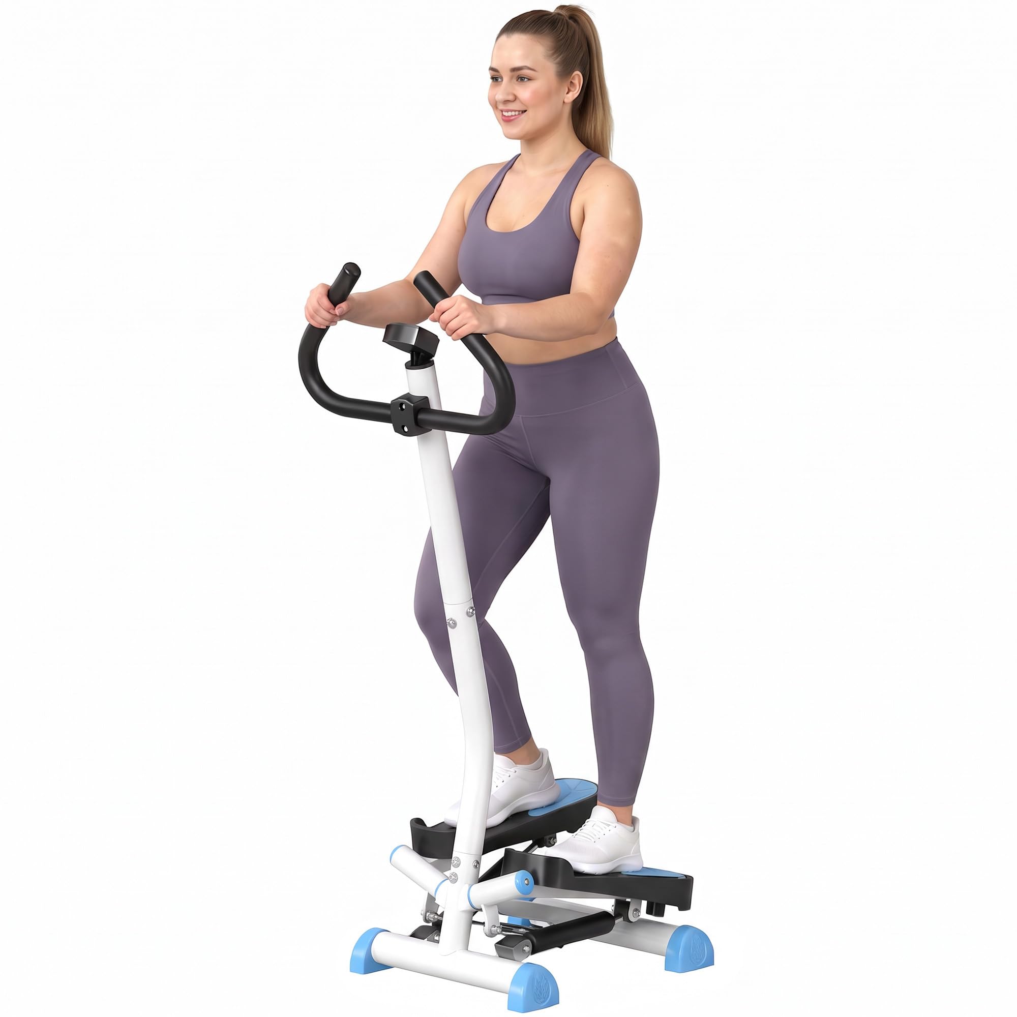 HOMCOM Stepper mit Handgriff für Zuhause bis 100 kg 55 x 44 x 108 cm | Fitness Swing Stepper, LCD-Schirm, Hometrainer, Stahl ABS