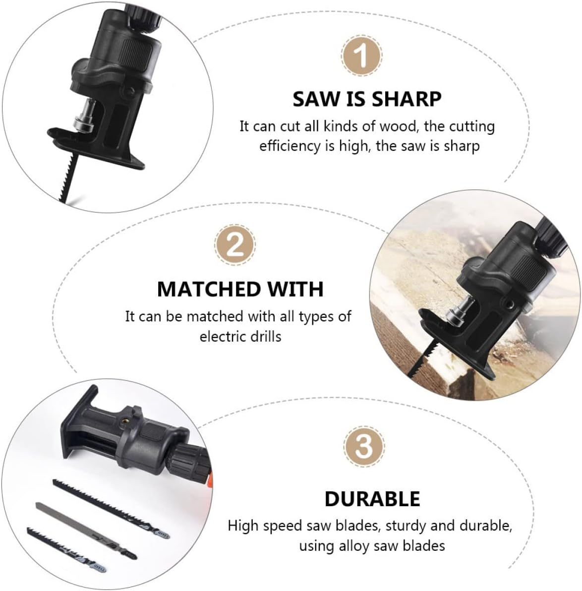 ORFOFE Electric Drill Saw Adapter for Power Drill Woodworking Cutting Saw Metal Pvc Cutting Easy to Use Conversion Head