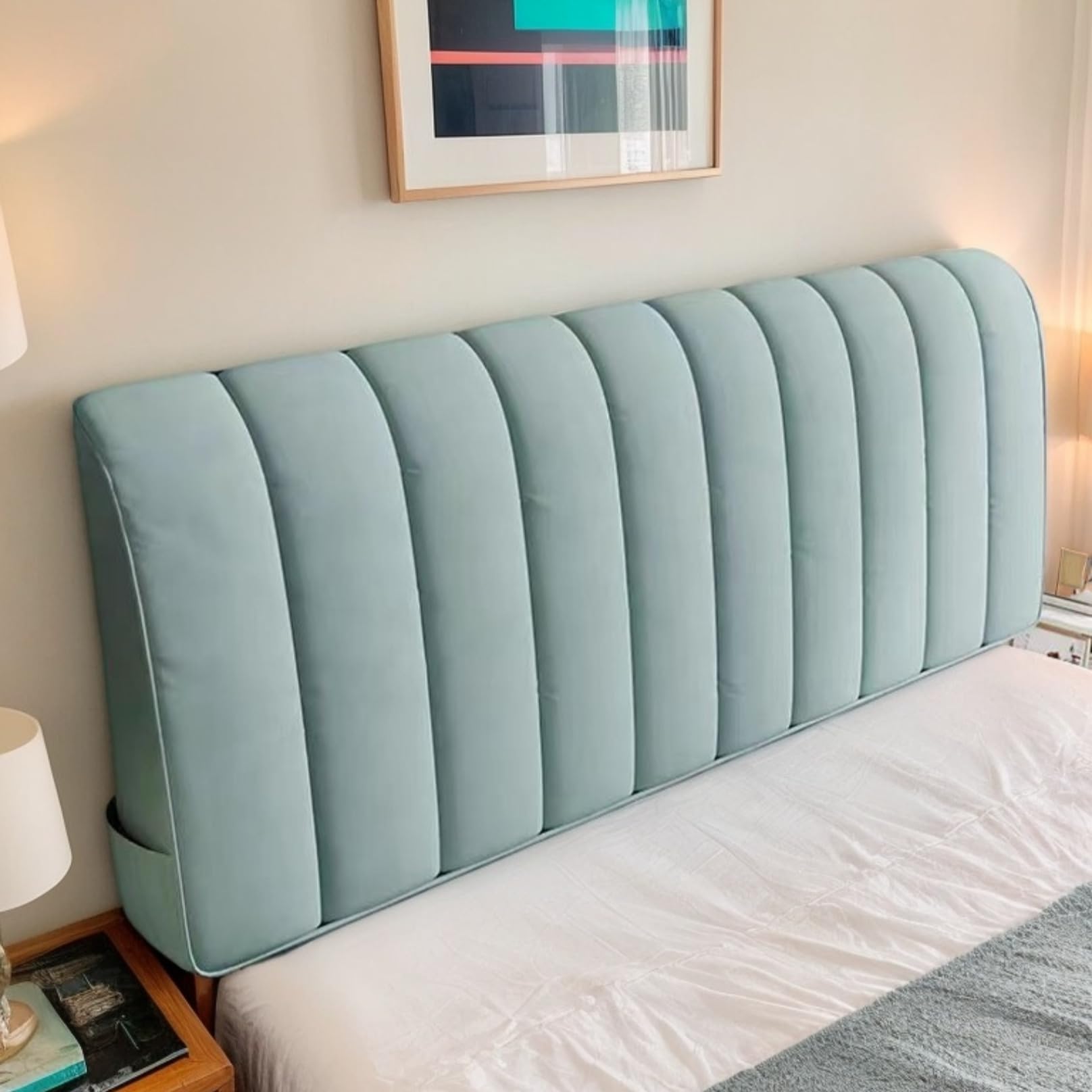 DOSYCOVUR Velvet Headboard Cover Padded Thick Dustproof Washable Full Cover for Double King Size Single Bed Headboard Cushion Protective Cover Modern Bedroom Decor,G,130cm