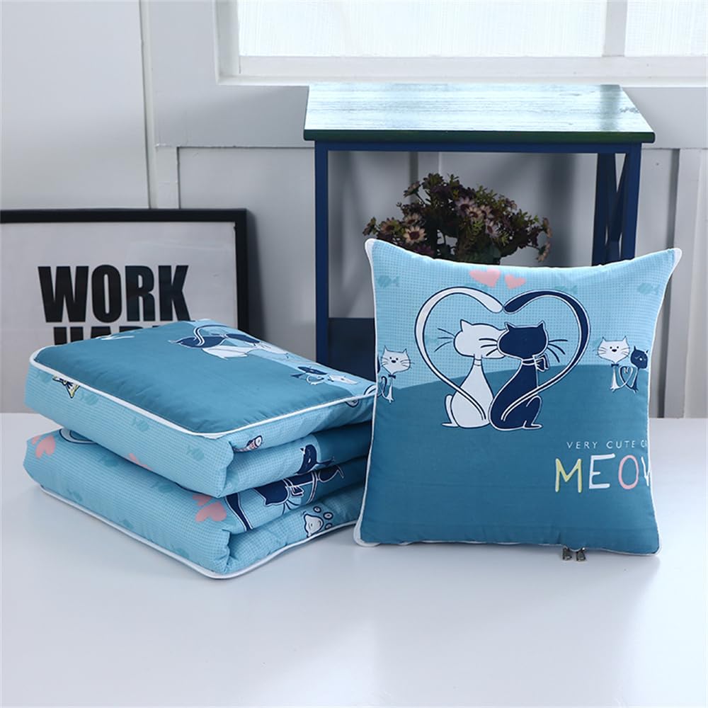 Surwin Manta Viaje, Colcha y Cojin 2 en 1, Moderno Almohada y Manta en Uno, Verano Microfibra Colchas Manta Sofa Edredón de Dormitorio para Sofá/Oficina/Silla/Cama (100x150cm,Pareja De Gatos)