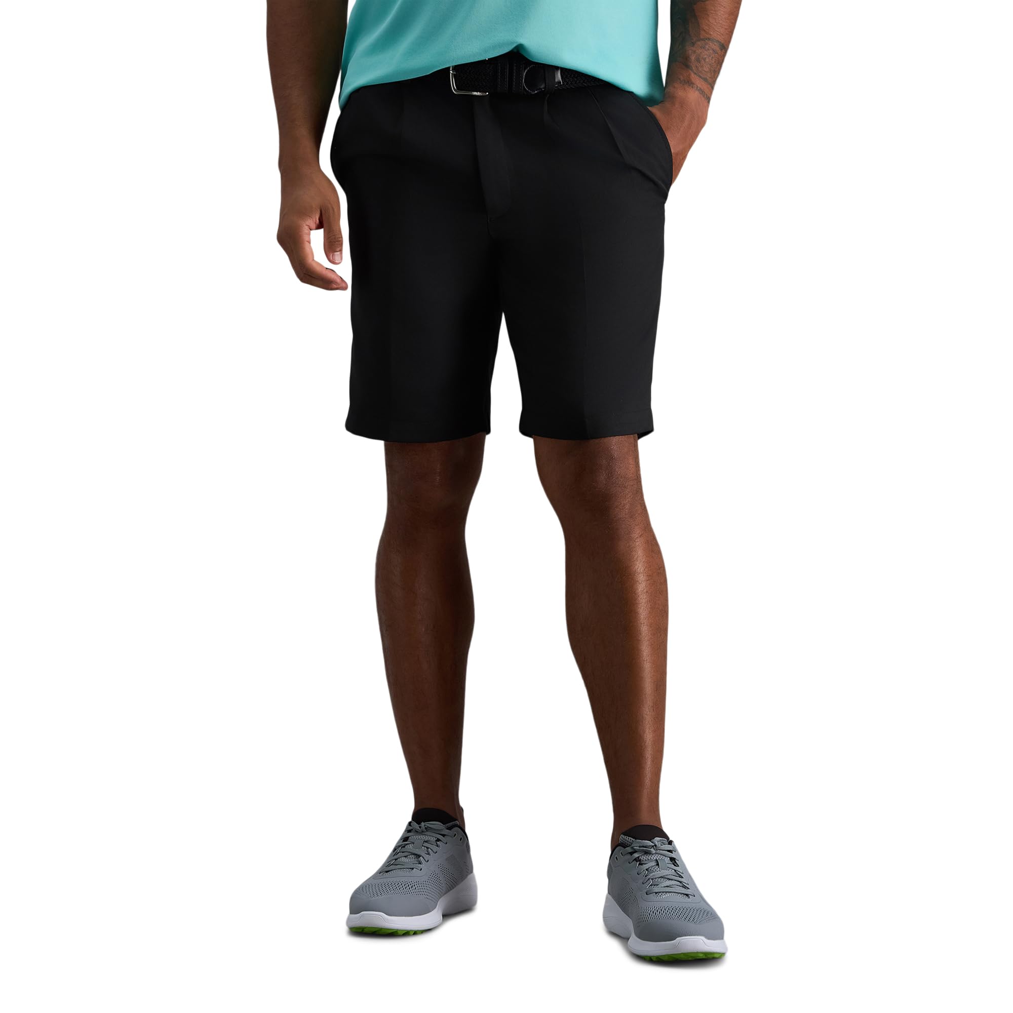 Haggar Men's Cool 18 Pleat Front Expandable Waist Short Casual, Black, 44