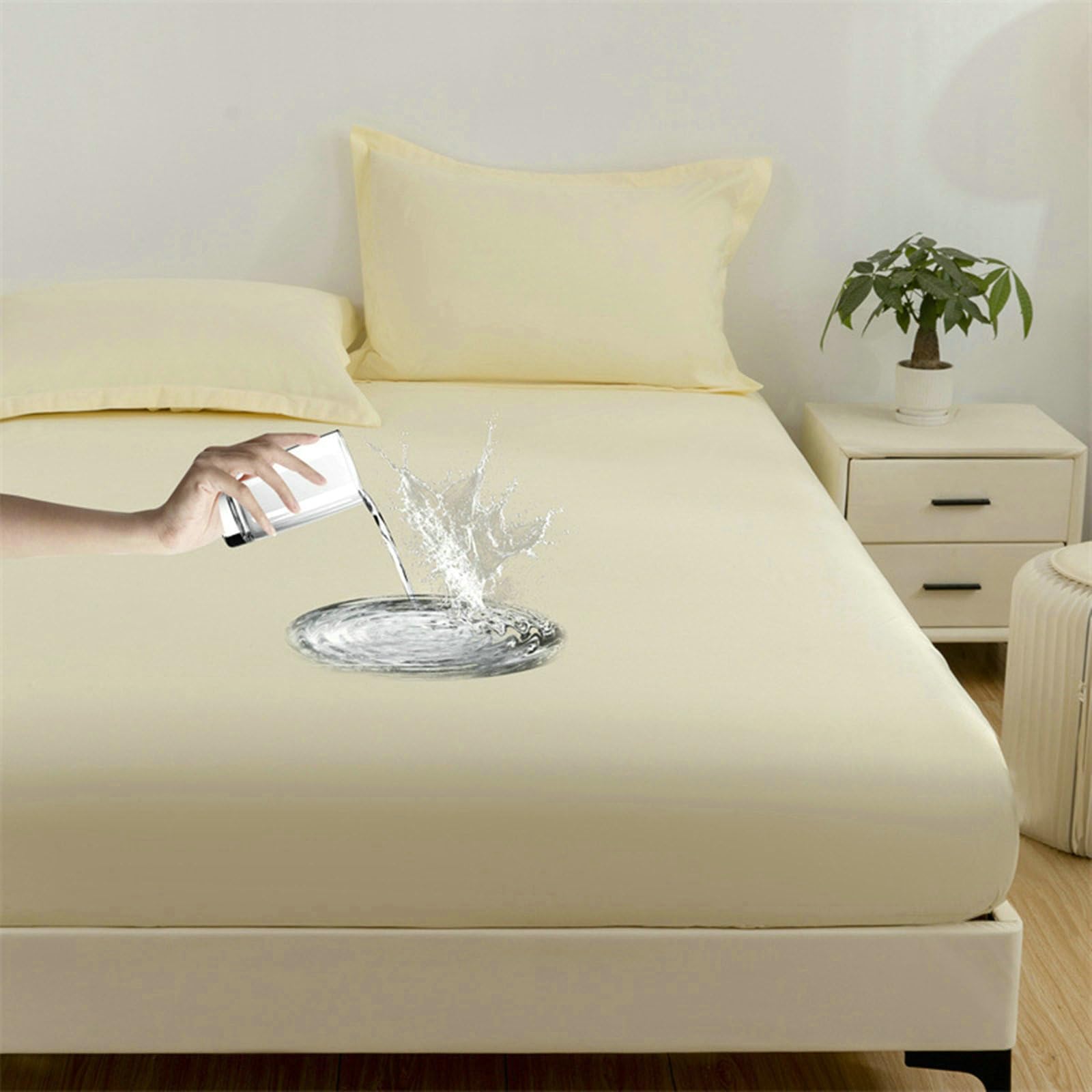 Lenzuola 3 Federe 220x200 Completo Lenzuola Super King Size 3 Pezzi in Cotone Lavato, Tinta Unita, Giallo Crema