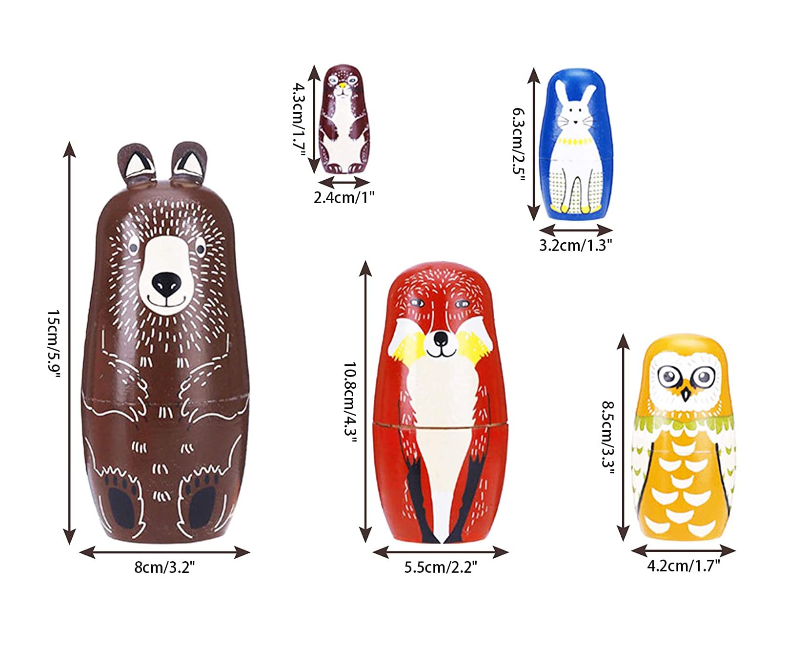 Maxshop Nesting Dolls for Kids - Russian Wooden Stacking Nested Set 5 Pieces Handmade Toys for Children Christmas Birthday Rome Decoration Halloween Wishing Gift (Captain Bear)