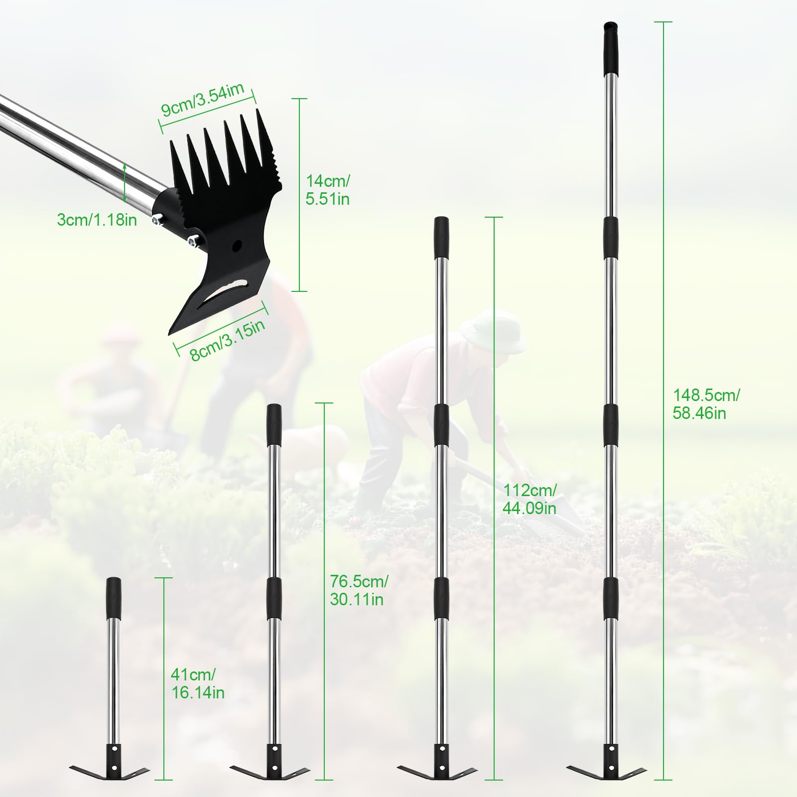 Strumento Per Rimuovere Le Erbacce Con Manico Lungo, 148.5 Cm Strumento Da Giardinaggio 2 In 1, Estirpatore Erbacce Rimuovere Con Manico Lungo Regolabile Per Giardino, Cortile, Prato