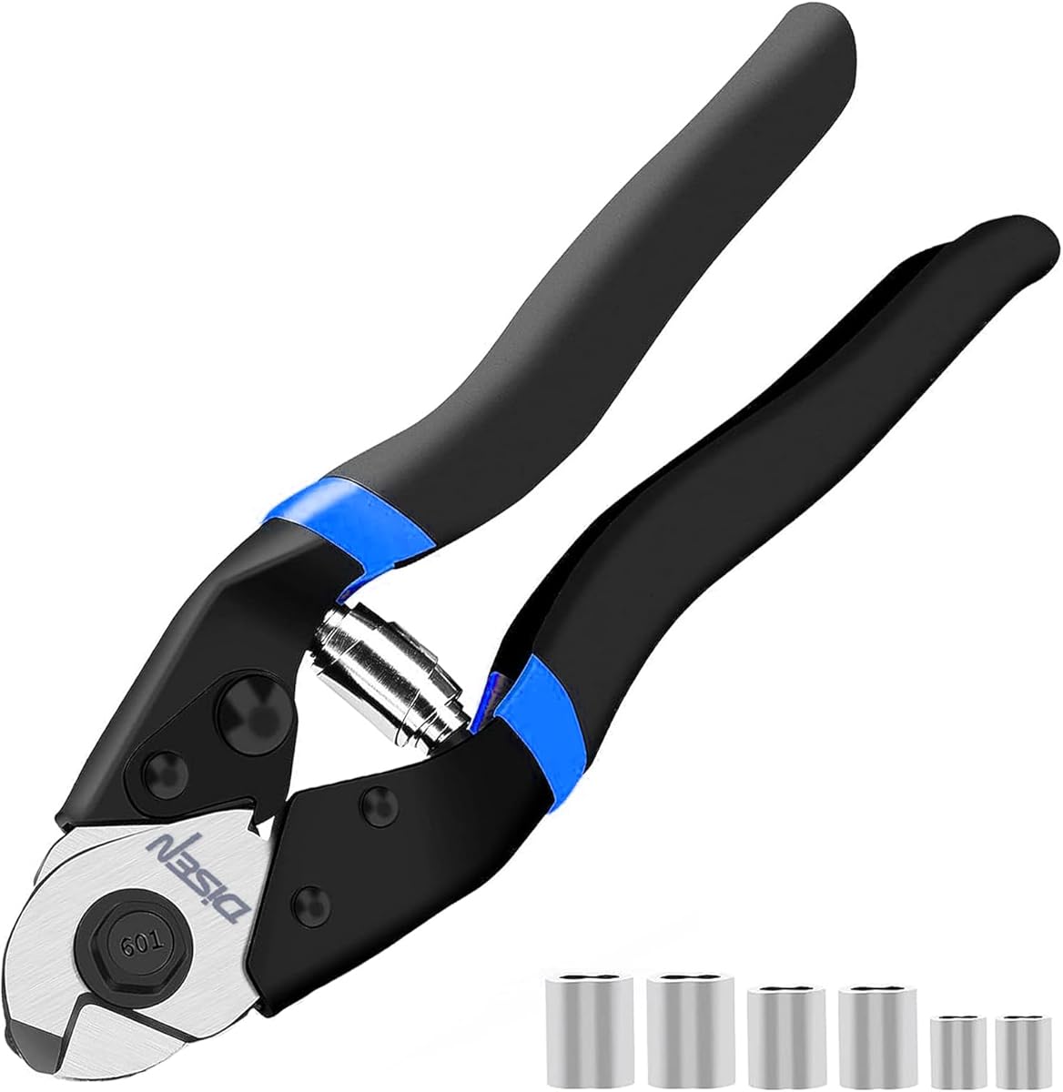 DISEN Wire Cutters Heavy Duty Cutting Up to 3/16", Metal Cable Cutters for Fence Thick Wire, Safety Lock, Spring Loaded, Non-slip Matte Handle, Chrome Vanadium Steel Jaw - Blue Black