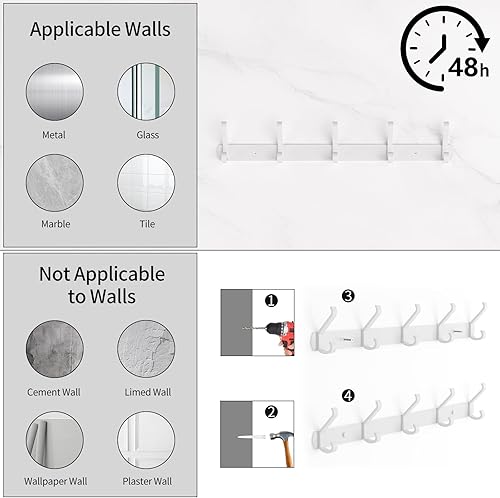 Miniatura 4 de Perchero de pared para colgar, ganchos de pared de 17.3 pulgadas para colgar, perchero de pared para toallas, perchero para sombreros de pared con 5
