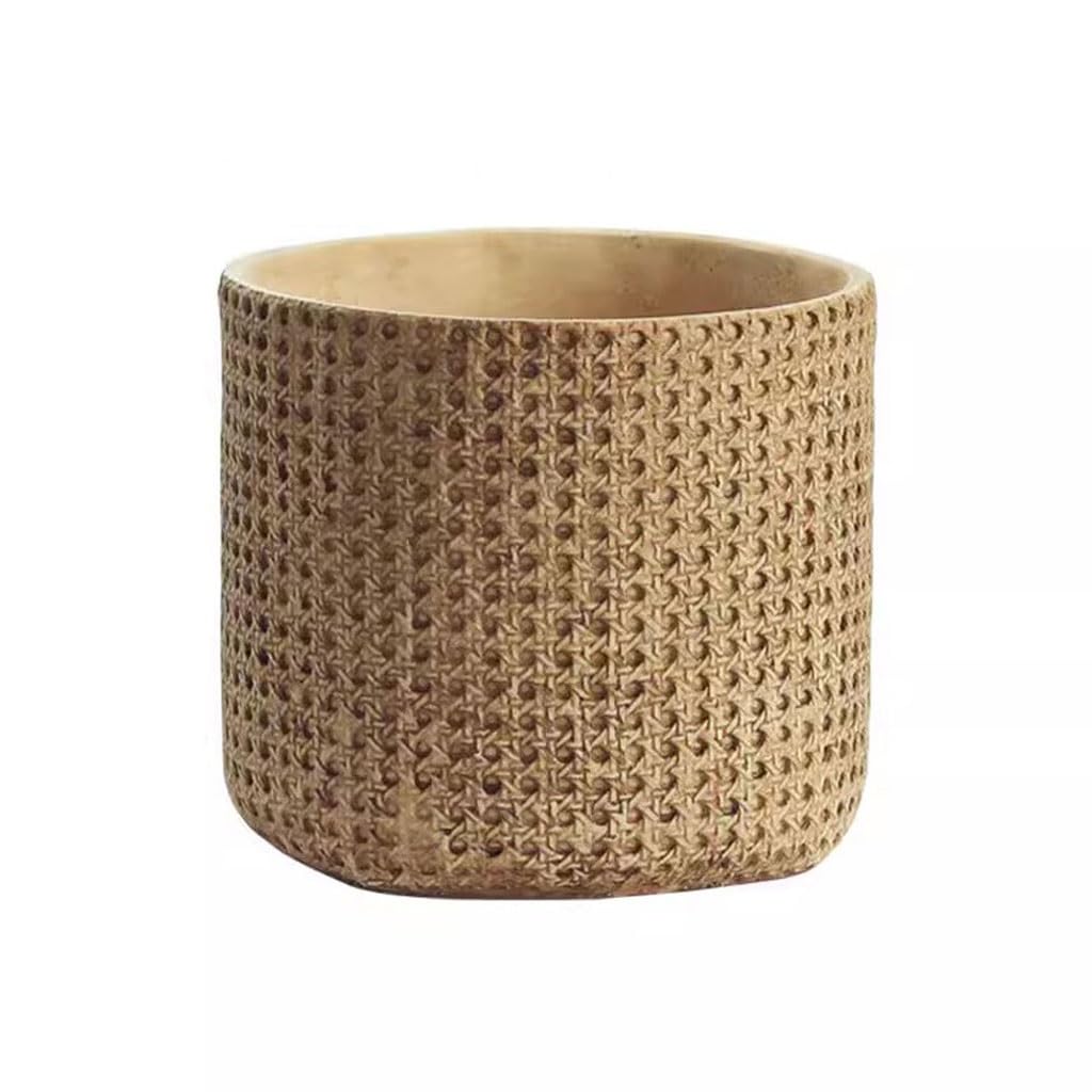 Pot pour plantes d'intérieur en ciment et rotin pour salon bohème