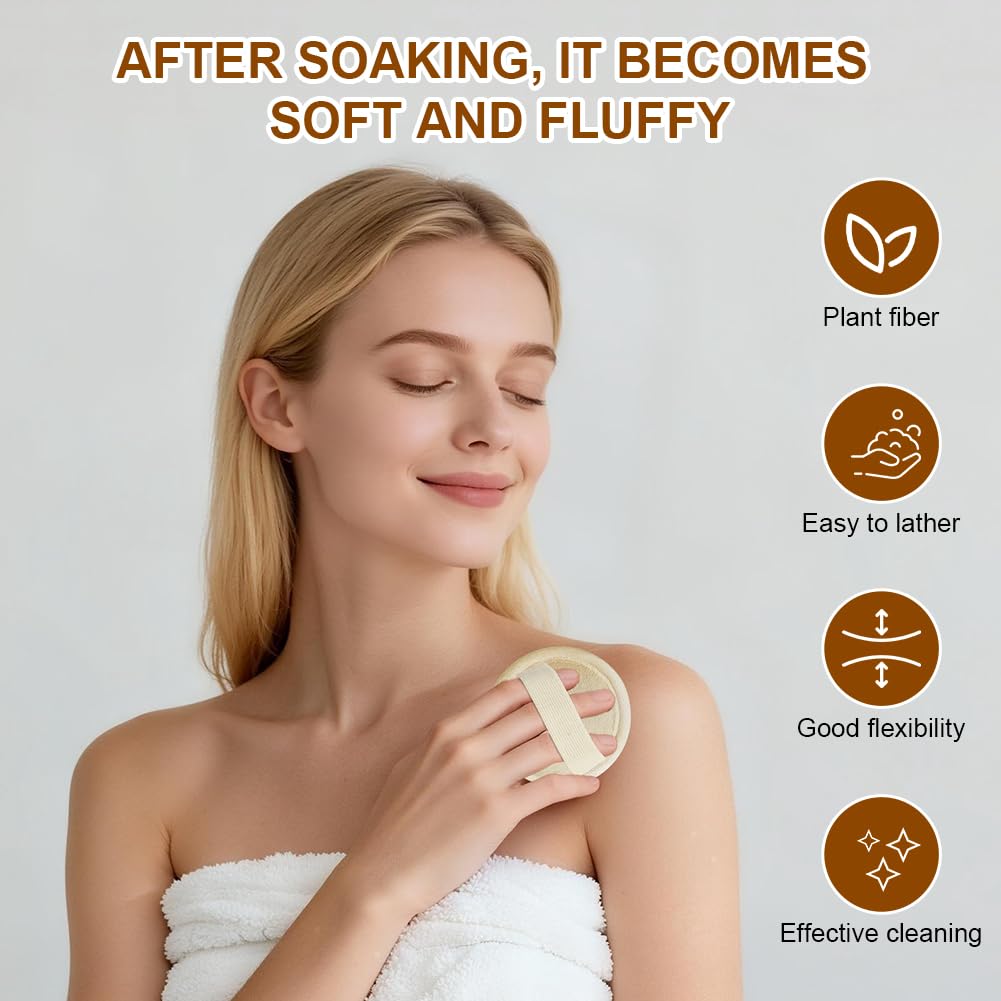 AOOWU Peeling do twarzy z trukwy do twarzy, 4 sztuki, gąbka z pianki Loofah, biodegradowalna gąbka pod prysznic, naturalne wkładki z gąbki trukwy, oczyszczanie wągrów, złuszczanie