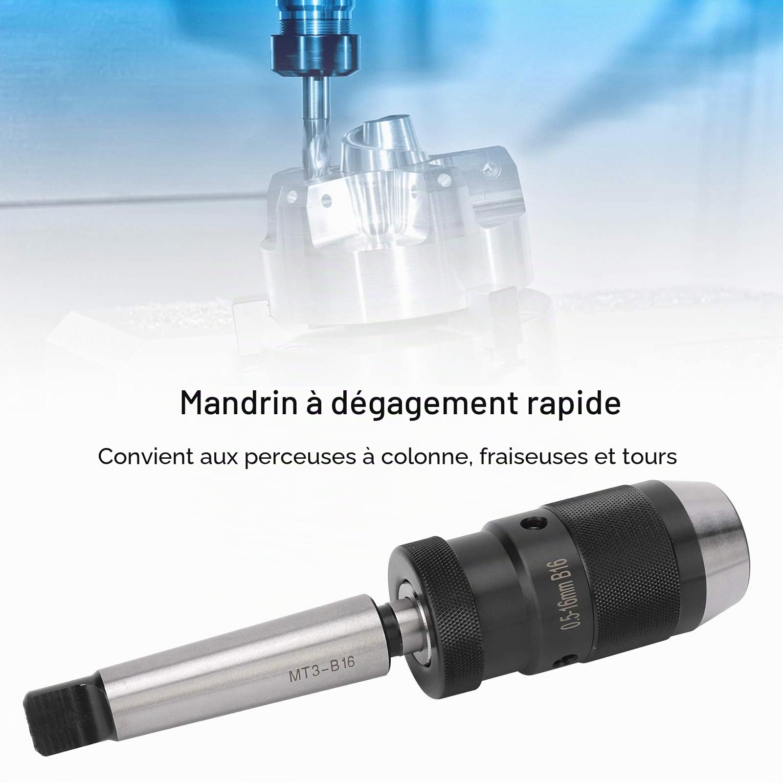 Pour perceuse à colonne MK3-B16 mandrin sans clé 0.5-16mm dispositif de serrage rapide conique morse adapté à la perceuse à colonne, fraiseuse, tour
