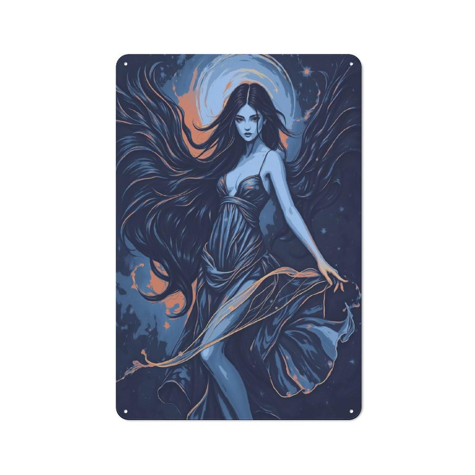 Junmoney Mystical Woman In Blue Metal Wall Sign 30X20cm Featuring For Bar Or Restaurant, For Themed Interiors In Bars And Restaurants