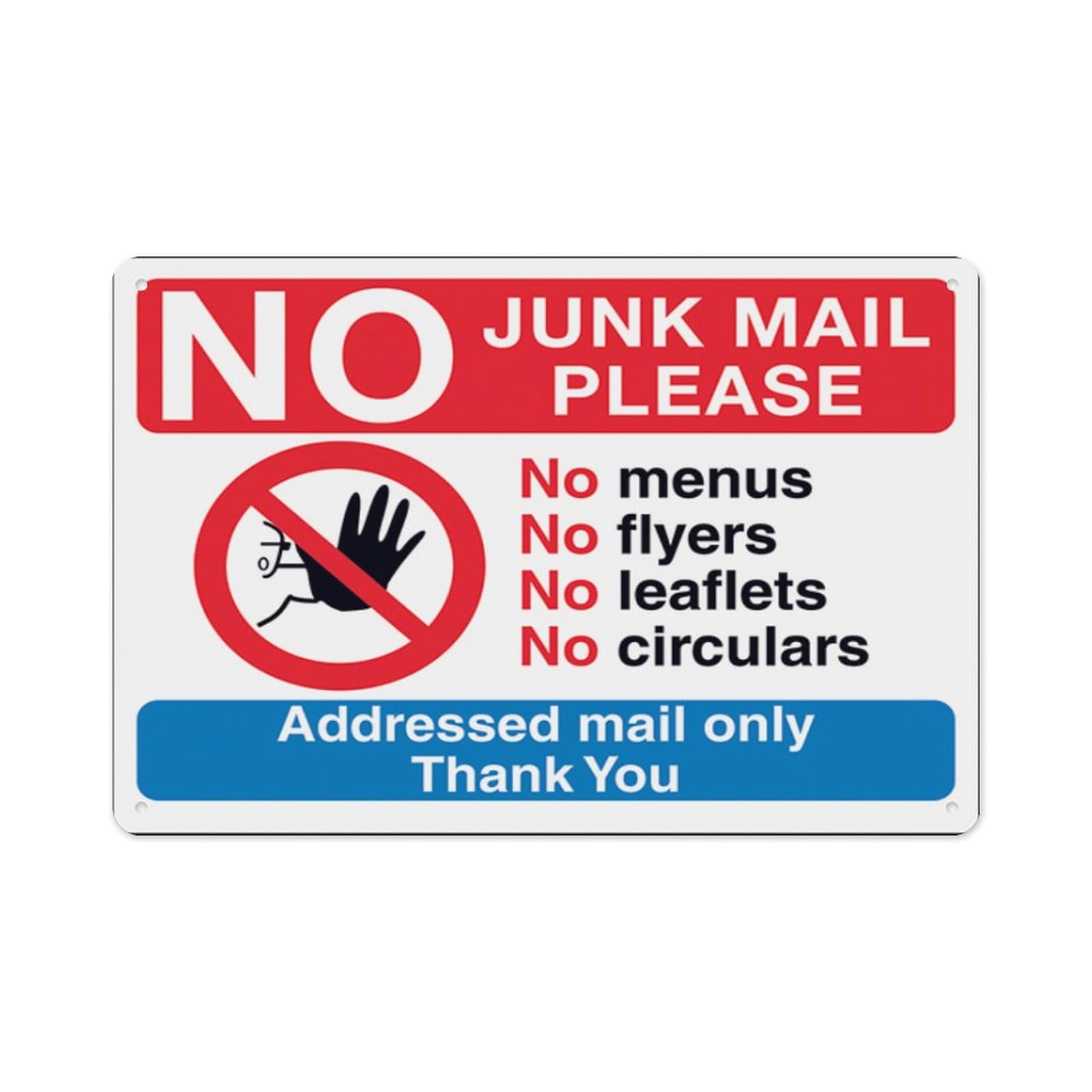peiyeety No Access Symbol No Junk Mail Please, No Menus, No Flyers Aluminum Tin Warning Signs For Home Outdoor Garden 8X12 Inches