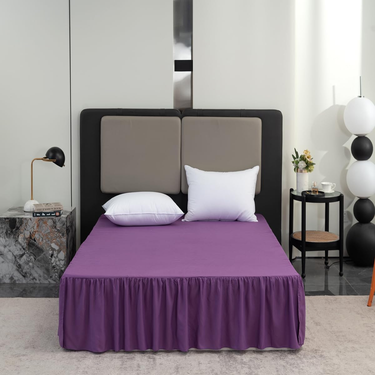 Ruffled Bed Skirt, Split Corners, 14 Inch Drop, Full Size, Grape