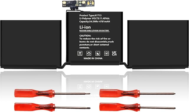 A1713 A1708 Battery for MacBook Pro 13 a1708 Late 2016 Mid 2017 EMC 3164 2978 MLL42LL/A MLL42B/A MLL42FN/A MLUQ2LL/A MPXQ2LL/A MPXQ2FN/A 020-00946 [11.4V 54.5WH 4780MAH]