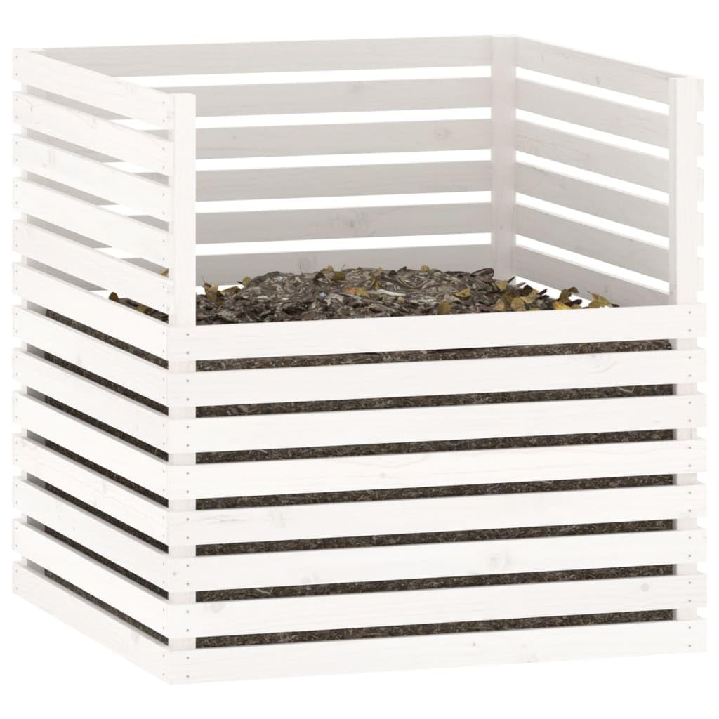 Komposter Weiß aus massivem Kiefernholz 100x100x102 cm, großer Behälter für Garten und Balkon, geruchlos mit Belüftung, ideal für Abfall, Dünger, Humus und Recycling