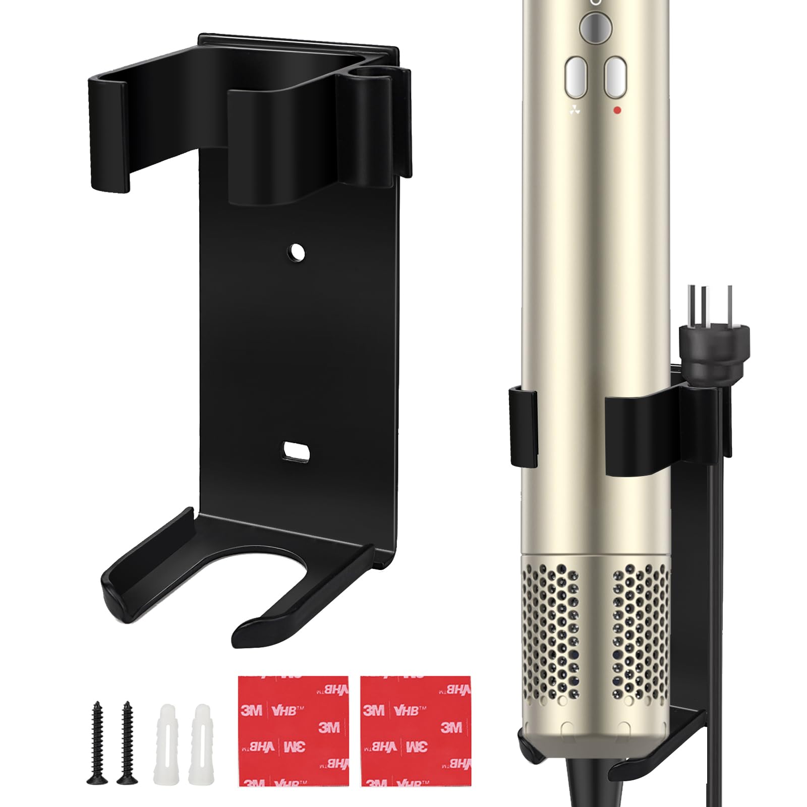 Niewymagający wiercenia uchwyt na prostownice i prostownice do włosów, uchwyt ścienny na szczotkę do prostowania i lokówki, odporny na wysokie temperatury, metalowy organizer do Dyson Airwrap