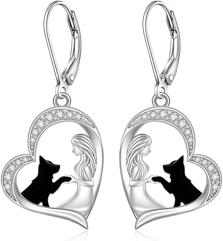 Dog Earrings 925 Sterling Silver Dog Mom Memorial Gifts for Women Lovers Heart Animal Earrings Jewelry Gifts