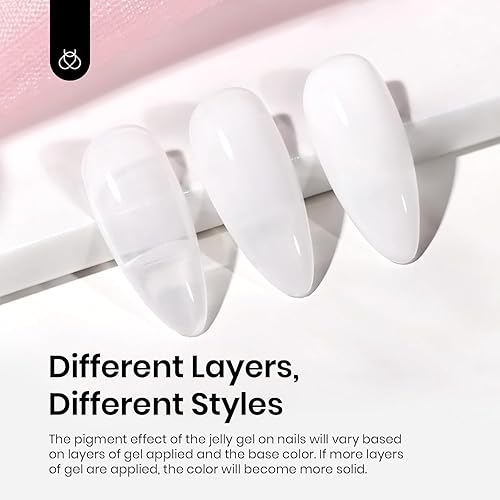 Miniatura 3 de Beetles - Juego de 2 esmaltes de uñas de gel de gelatina blanca lechosa de 0.5 onzas líquidas, juego de esmalte de gel neutro translúcido, esmalte