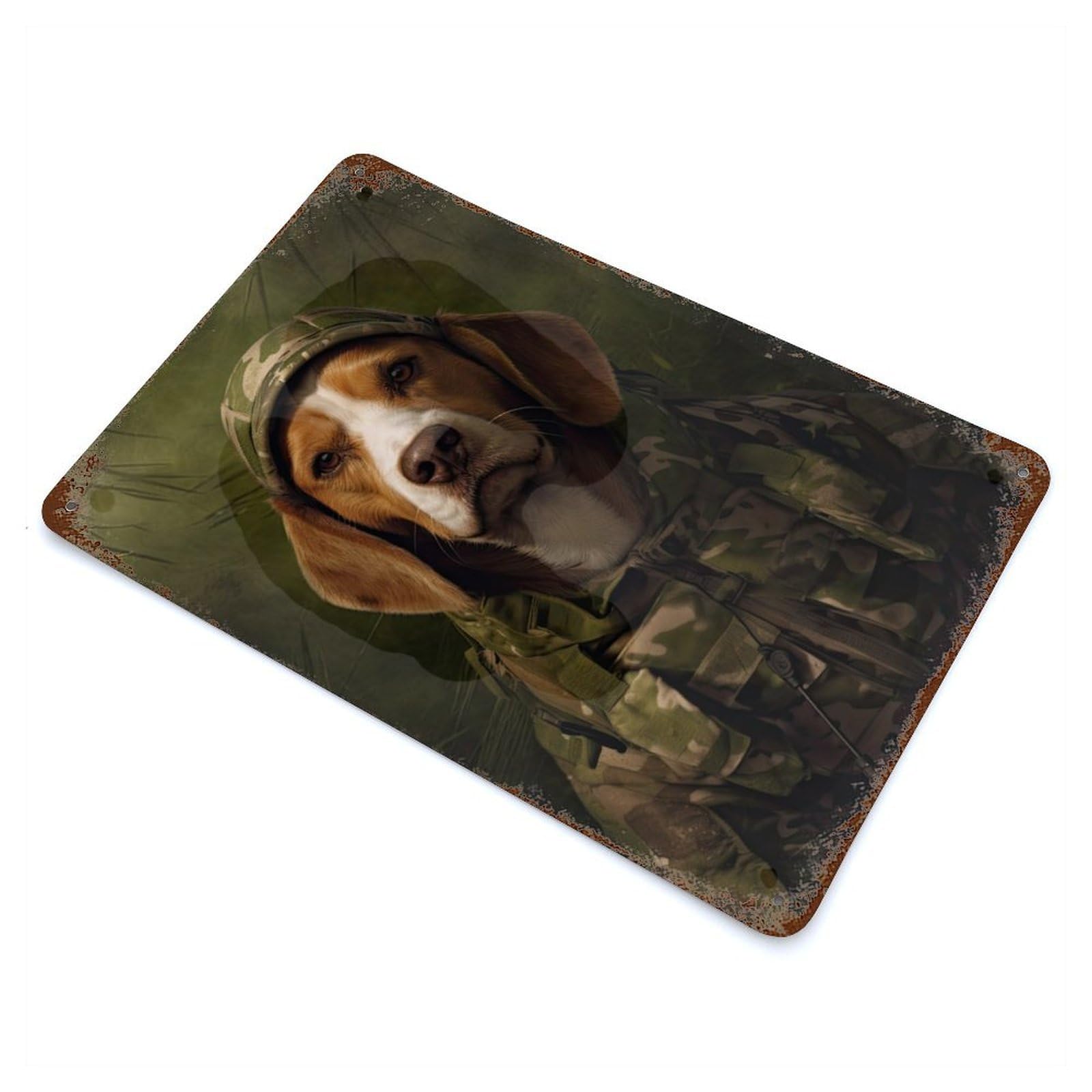 Beagle Camo Jacket Retro Metal Sign 11.8"x7.9", Classic Wall Plaque for Garage, Pub Or Kitchen