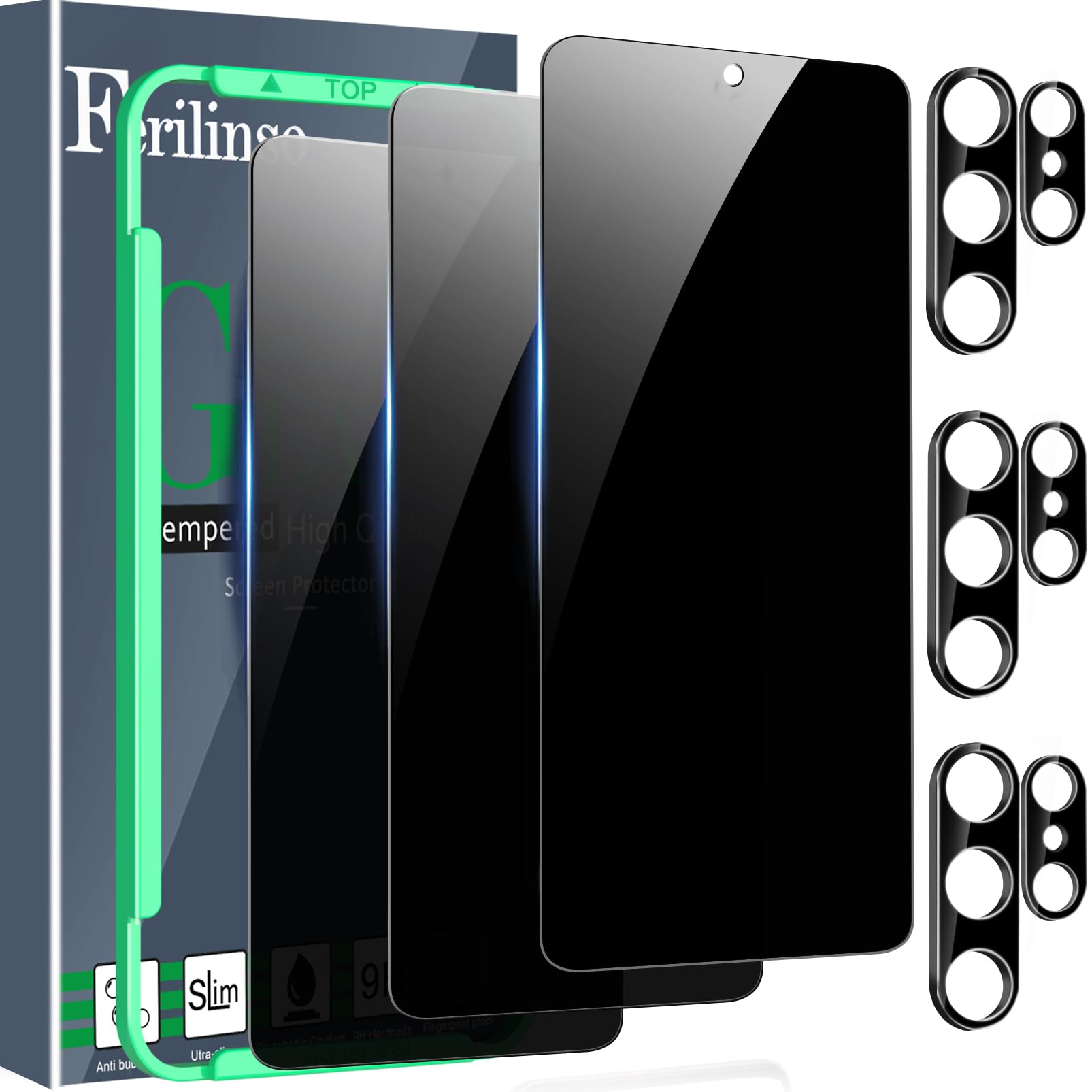 Ferilinso 3 Stück für Samsung Galaxy S26 Ultra für Panzerglas, Sichtschutz Displayschutzfolie Anti-Peeping Schutzfolie folie mit 3Stück Kameraschutz Zubehör, Perfekte Fingerabdruck-Entsperrung