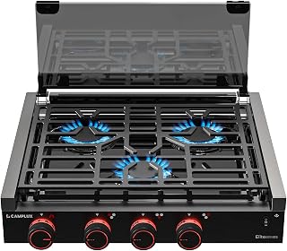 CAMPLUX Elite RV Stove 3 Burners, 21,000 BTU Propane Cooktop with Tempered Glass Cover & Flame Failure Protection, 21-Inch Slide-In Gas Rangetop for RVs, Campers, Motorhomes, and Boats, Black RGH21IBP