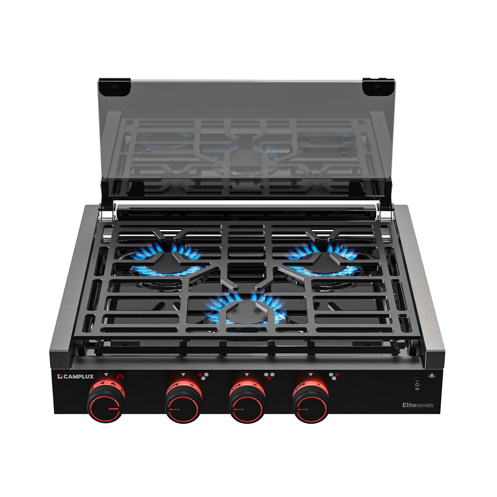 CAMPLUX Elite RV Stove 3 Burners, 21,000 BTU Propane Cooktop with Tempered Glass Cover & Flame Failure Protection, 21-Inch Slide-In Gas Rangetop