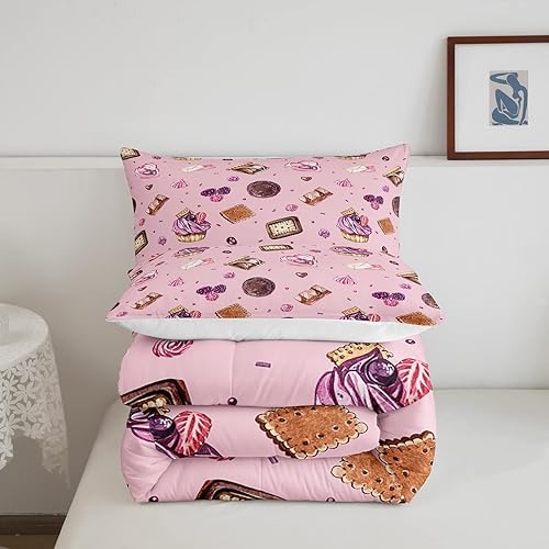 Miniatura 5 de Juego de edredón de postre para niñas, tamaño Queen, juego de ropa de cama gourmet de pastel de galletas, 3 piezas para adolescentes, niños y