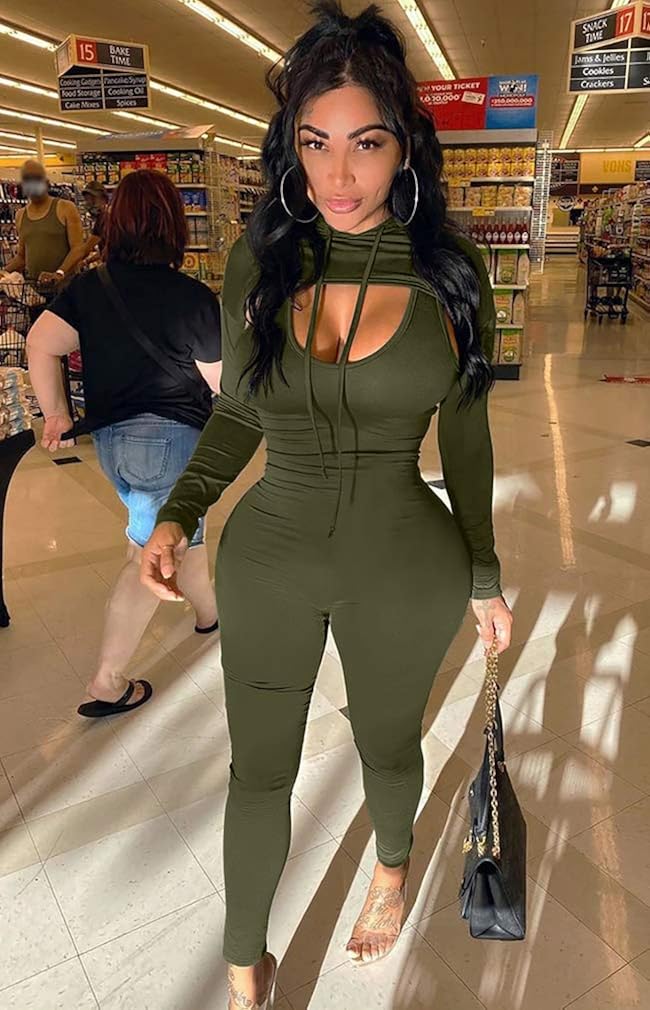 LAGSHIAN Women's Sexy 2 Piece Outfits Long Sleeve Hooded Crop Top Sleeveless Tank Jumpsuit Set : Clothing, Shoes & Jewelry